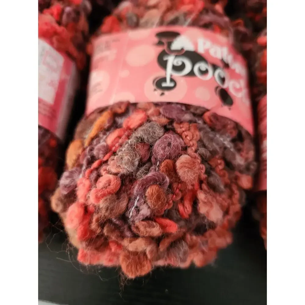 Patons Pooch Yarn Lot 6 Skeins Super Bulky 6 Boucle Textured Red Brown Blend